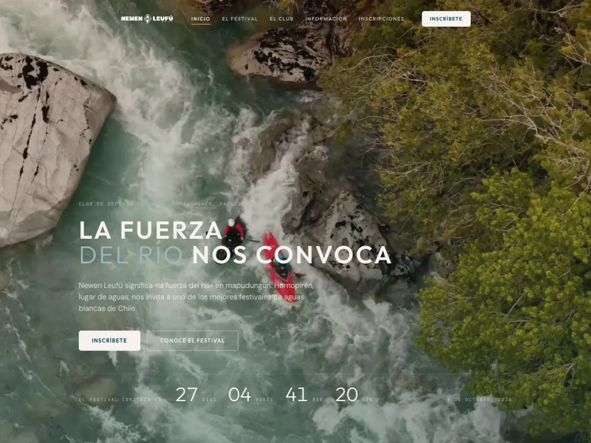 Sitio web del Club Newen Leufú, festival de kayak en Hornopirén, desarrollado por LabDeco360
